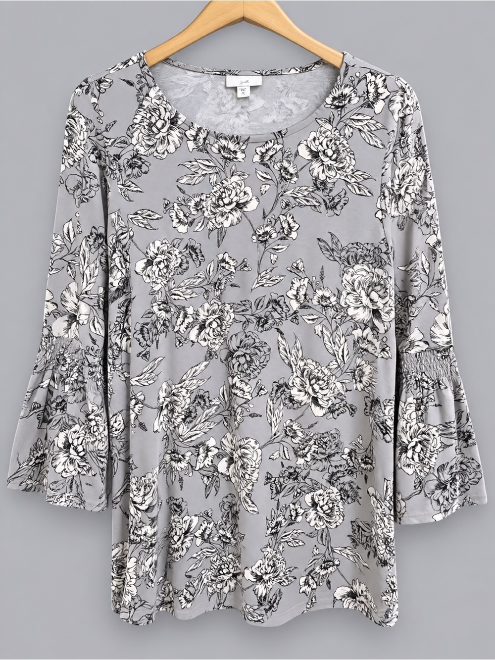 J. Jill Gray Floral Bell-Sleeve Long Sleeve Top